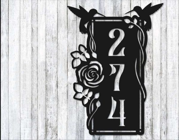 Personalized Garden Floral Address Sign Hummingbirds Rose Vertical House Number Plaque Custom Metal Sign