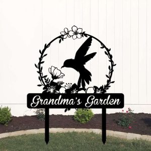 Personalized Garden Sign Bird and Flower Lawn Yard Stakes Custom Metal Sign