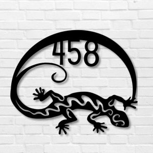 Personalized Gecko Lizard Address Sign House Number Plaque Custom Metal Sign