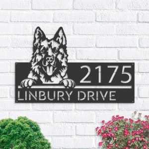 Personalized German Shepherd Dog Cute Puppy Address Sign House Number Plaque Custom Metal Sign 1