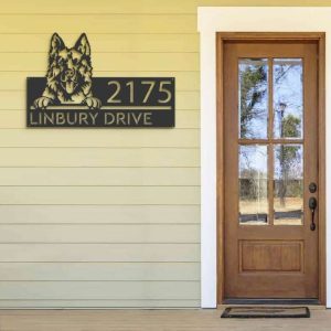 Personalized German Shepherd Dog Cute Puppy Address Sign House Number Plaque Custom Metal Sign 3