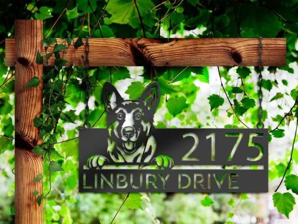 Personalized German Shepherd Dog Puppy Address Sign House Number Plaque Custom Metal Sign