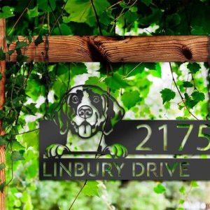 Personalized German Shorthaired Pointer Dog V2 Cute Puppy Address Sign House Number Plaque Custom Metal Sign