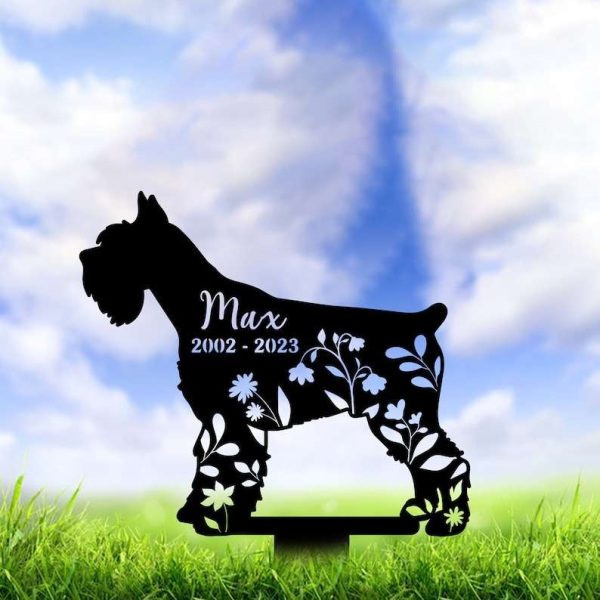 Personalized Giant Schnauzer Dog Memorial Sign Yard Stakes Floral Schnauzer Dog Grave Marker Cemetery Decor Custom Metal Sign