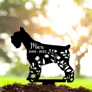 Personalized Giant Schnauzer Dog Memorial Sign Yard Stakes Floral Schnauzer Dog Grave Marker Cemetery Decor Custom Metal Sign 2