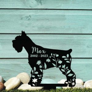 Personalized Giant Schnauzer Dog Memorial Sign Yard Stakes Floral Schnauzer Dog Grave Marker Cemetery Decor Custom Metal Sign