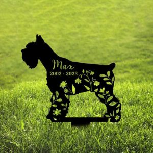 Personalized Giant Schnauzer Dog Memorial Sign Yard Stakes Floral Schnauzer Dog Grave Marker Cemetery Decor Custom Metal Sign 4