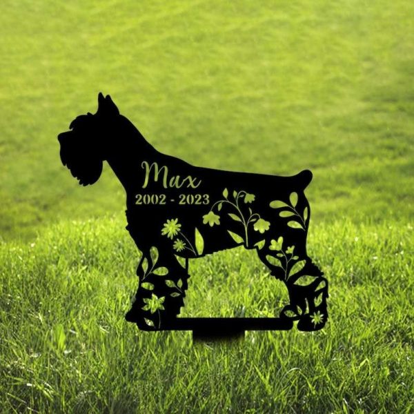 Personalized Giant Schnauzer Dog Memorial Sign Yard Stakes Floral Schnauzer Dog Grave Marker Cemetery Decor Custom Metal Sign