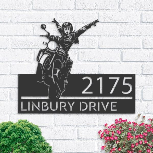 Personalized Girl Biker Motorbike Rider  Address Sign House Number Plaque Custom Metal Sign