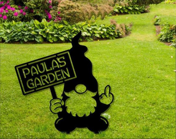 Personalized Gnome Middle Finger Garden Decorative Custom Metal Sign