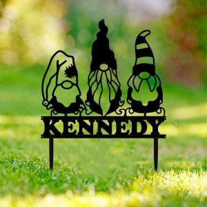 Personalized Gnome Monogram Garden Yard Stakes  Decorative Custom Metal Sign Housewarming Gift