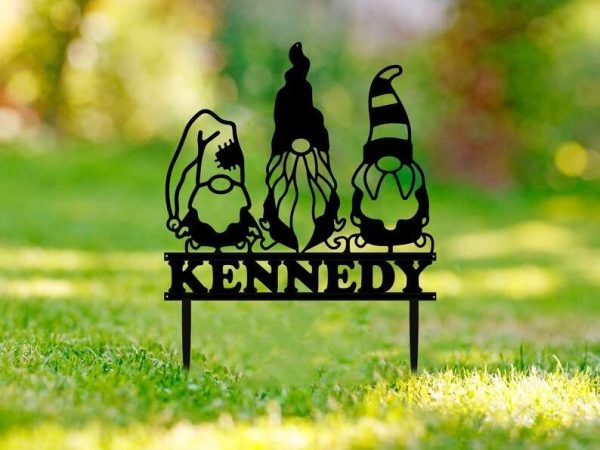 Personalized Gnome Monogram Garden Yard Stakes  Decorative Custom Metal Sign Housewarming Gift