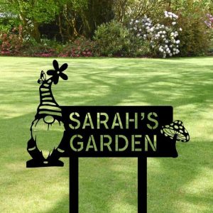 Personalized Gnome Mushroom Garden Yard Stakes Decorative Custom Metal Sign 1