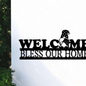 Personalized Gnome Welcome Garden Family Name Independence Day Decorative Custom Metal Sign