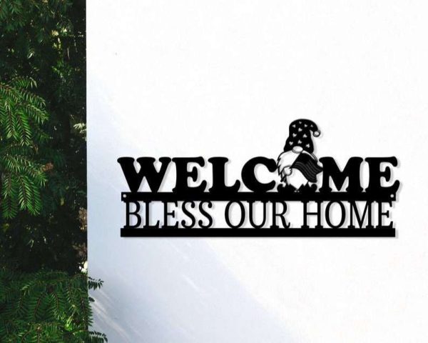 Personalized Gnome Welcome Garden Family Name Independence Day Decorative Custom Metal Sign