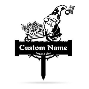 Personalized Gnome with Wheelbarrow Butterfly Garden Decorative Custom Metal Sign 1