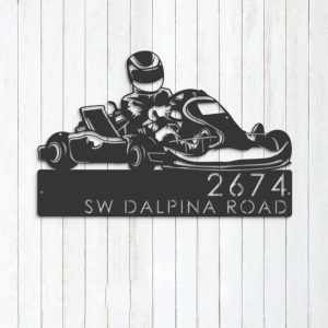 Personalized Go Kart Driver Racing Address Sign House Number Plaque Custom Metal Sign 3