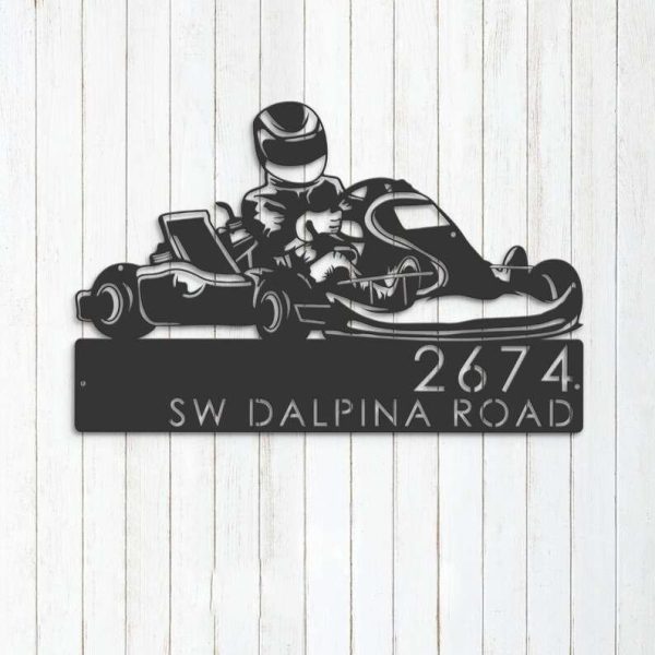 Personalized Go Kart Driver Racing Address Sign House Number Plaque Custom Metal Sign