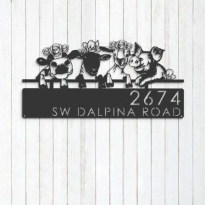 Personalized Goat Cow Sheep Pig Farmhouse Farm Animals Address Sign House Number Plaque Custom Metal Sign