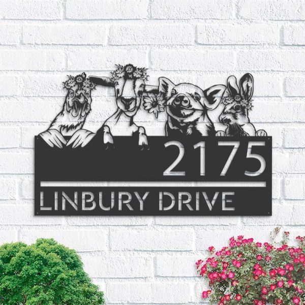 Personalized Goat Pig Chicken Rabbit Farm Animals Ranch Address Sign House Number Plaque Custom Metal Sign