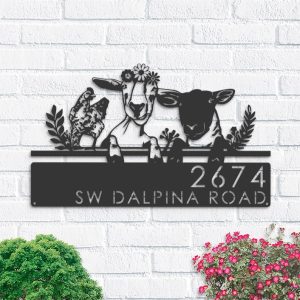 Personalized Goat Sheep Chicken Farmhouse Farm Animals Address Sign House Number Plaque Custom Metal Sign 1