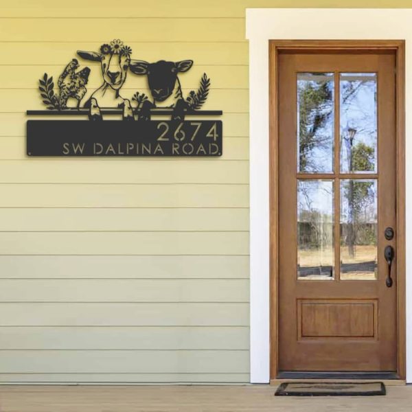 Personalized Goat Sheep Chicken Farmhouse Farm Animals Address Sign House Number Plaque Custom Metal Sign