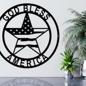 Personalized God Bless America US Flag Stars and Stripes Sign Independence Day Veteran Day Patriotic Decor Custom Metal Sign