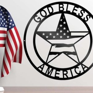 Personalized God Bless America US Flag Stars and Stripes Sign Independence Day Veteran Day Patriotic Decor Custom Metal Sign