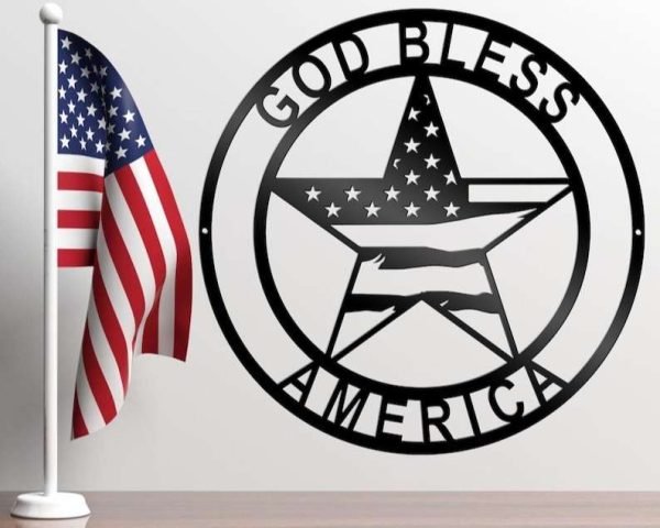 Personalized God Bless America US Flag Stars and Stripes Sign Independence Day Veteran Day Patriotic Decor Custom Metal Sign