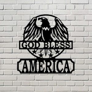 Personalized God Bless America With Eagle Sign Independence Day Veteran Day Patriotic Decor Custom Metal Sign 1