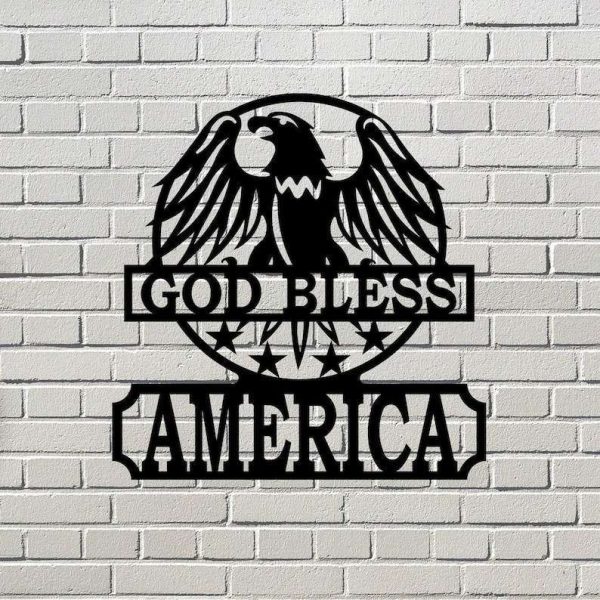 Personalized God Bless America With Eagle Sign Independence Day Veteran Day Patriotic Decor Custom Metal Sign