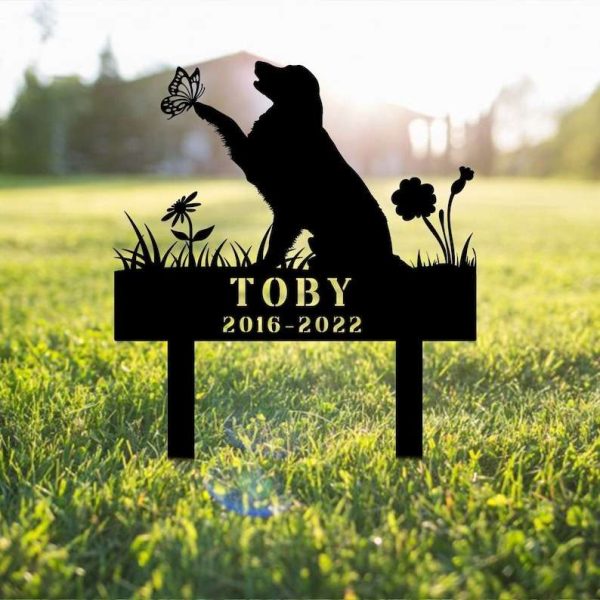 Personalized Golden Retriever Memorial Sign Yard Stakes Butterfly & Flowers Grave Marker Cemetery Decor Custom Metal Sign