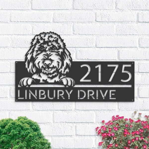 Personalized Goldendoodles Dog CUte Puppy Address Sign House Number Plaque Custom Metal Sign