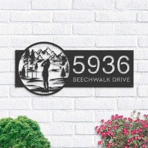 Personalized Golf Club Female Golfer Address Sign House Number Plaque Custom Metal Sign 1