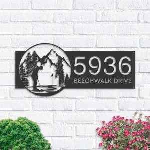 Personalized Golf Club Male Golfer Address Sign House Number Plaque Custom Metal Sign 1