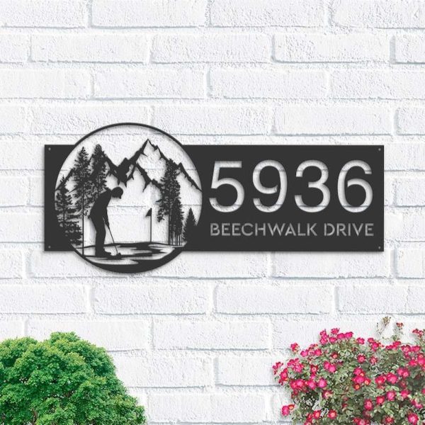 Personalized Golf Club Male Golfer Address Sign House Number Plaque Custom Metal Sign