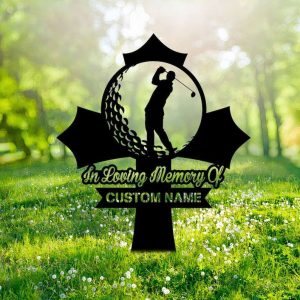 Personalized Golfer Memorial Sign Golfing Cross Yard Stakes Grave Marker Cemetery Decor Custom Metal Sign 2