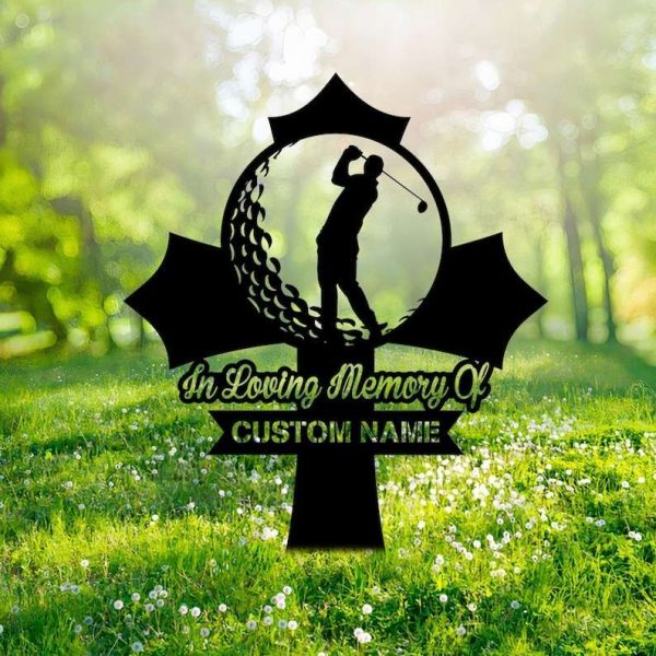 Personalized Golfer Memorial Sign Golfing Cross Yard Stakes Grave Marker Cemetery Decor Custom Metal Sign