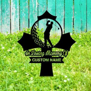 Personalized Golfer Memorial Sign Golfing Cross Yard Stakes Grave Marker Cemetery Decor Custom Metal Sign 3