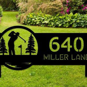 Personalized Golfers Golf Decor Address Sign House Number Plaque Custom Metal Sign