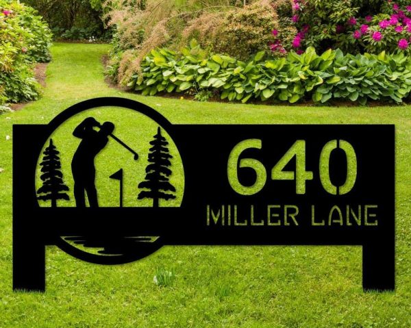 Personalized Golfers Golf Decor Address Sign House Number Plaque Custom Metal Sign