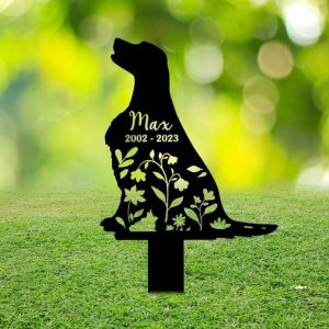 Personalized Gordon Setter Dog Memorial Sign Yard Stakes Floral Gordon Setter Dog Grave Marker Cemetery Decor Custom Metal Sign 2