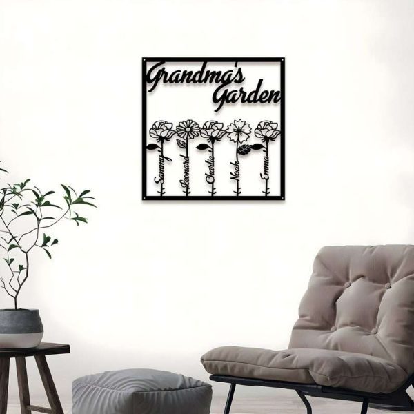 Personalized Grandma’s Garden Birth Flowers with Names Decorative Custom Metal Sign