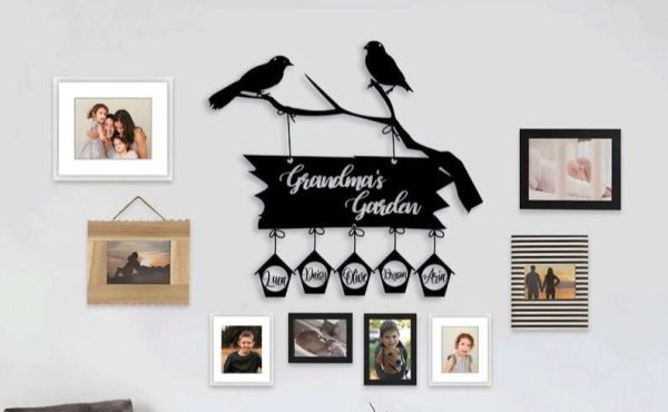 Personalized Grandma’s Garden Grandkids Name Bird Perching Decorative Custom Metal Sign