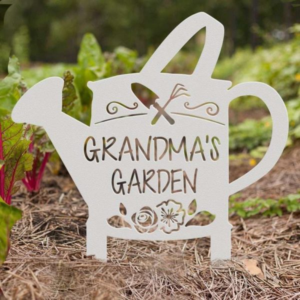 Personalized Grandmas Garden Watering Can Yard Stakes Decorative Custom Metal Sign