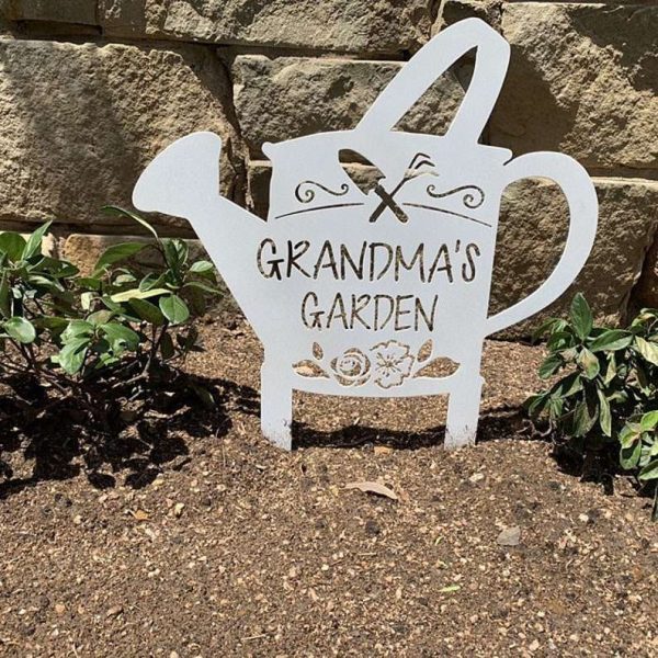 Personalized Grandmas Garden Watering Can Yard Stakes Decorative Custom Metal Sign