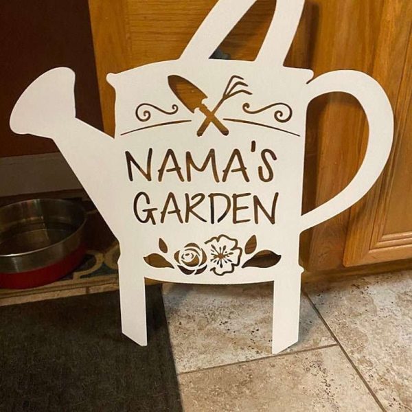 Personalized Grandmas Garden Watering Can Yard Stakes Decorative Custom Metal Sign