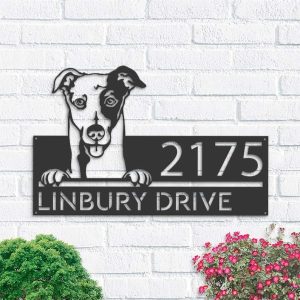 Personalized Greyhound Dog Cute Puppy Address Sign House Number Plaque Custom Metal Sign 1