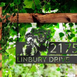 Personalized Grizzly Bear Address Sign House Number Plaque Custom Metal Sign