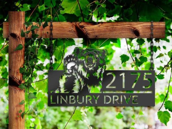 Personalized Grizzly Bear Address Sign House Number Plaque Custom Metal Sign